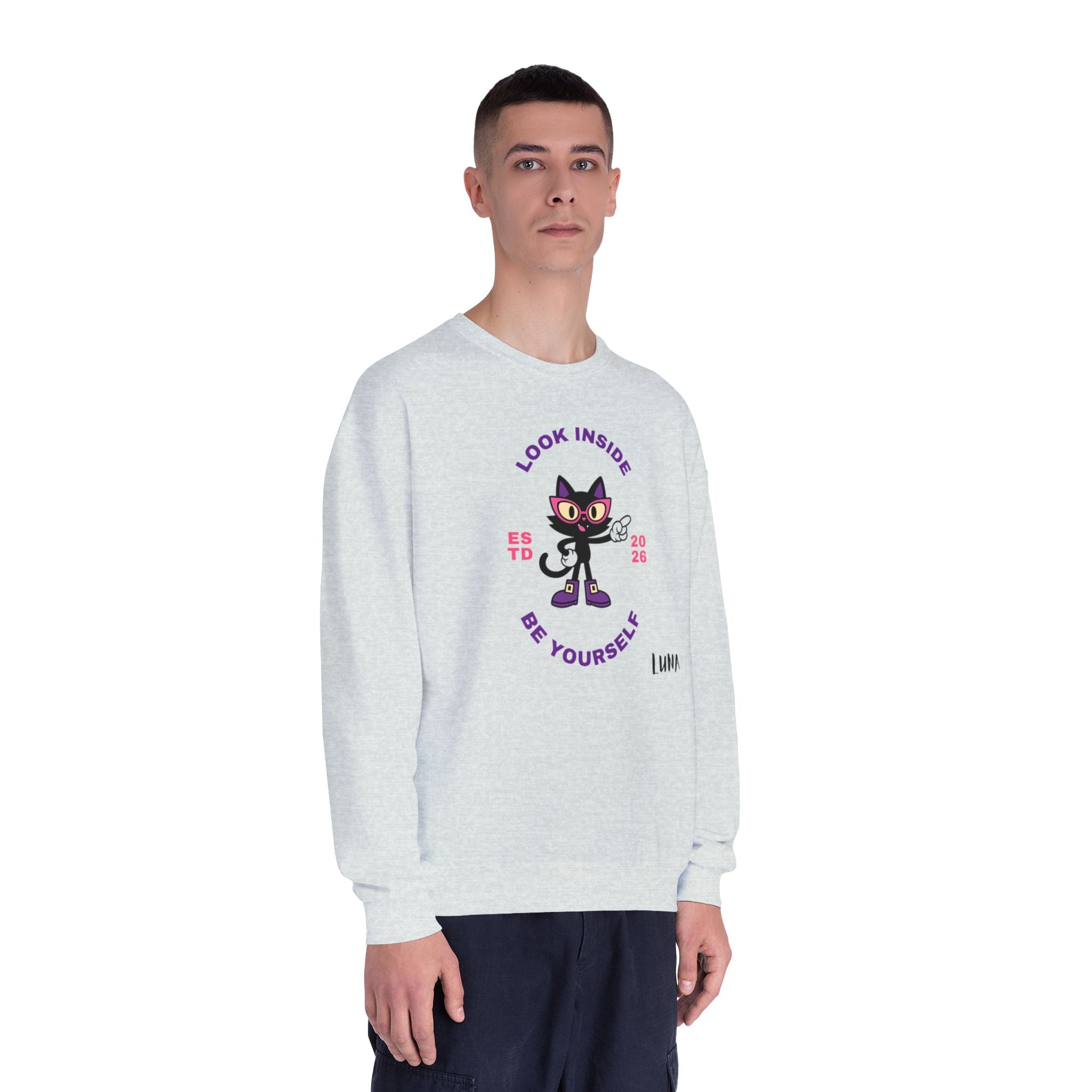 LUNA Wired Differently Crewneck Sweatshirt | Look Inside Be Yourself Cat Design